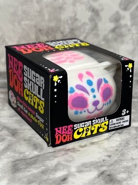 NeeDoh Sugar Skull Cats Stress Ball - White Pink Blue Purple